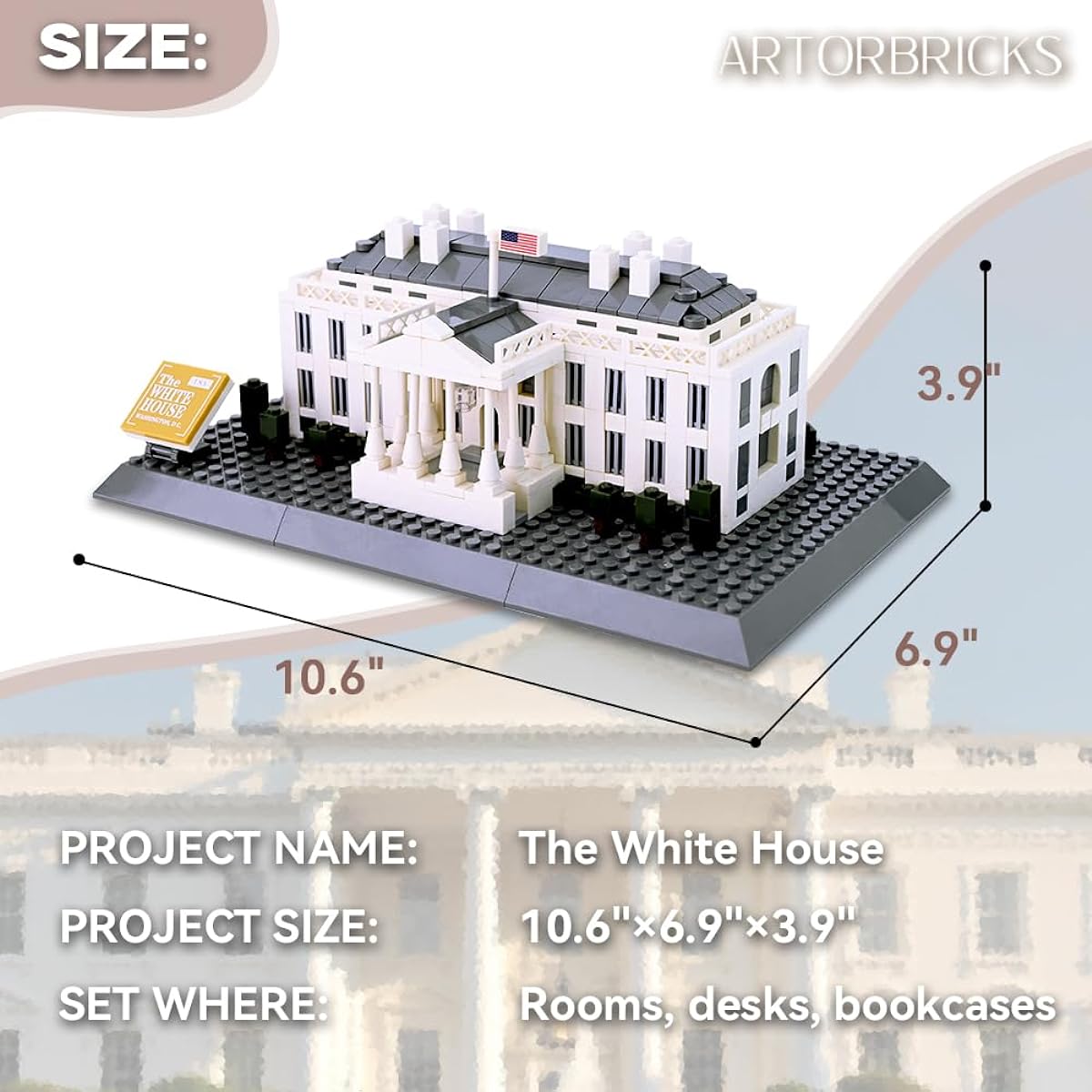 ArtorBricks Architecture White House Large Collection Building Set Model Kit and Gift for Adults Compatible with Lego (770 Pieces)