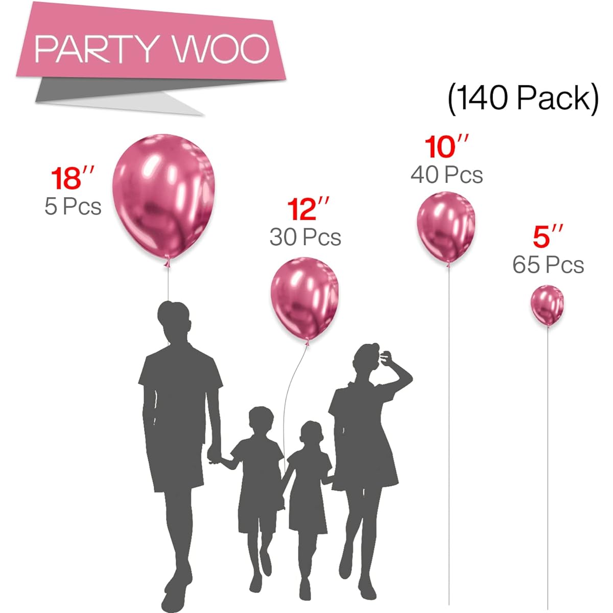 PartyWoo Metallic Dark Pink Balloons 140 Pieces Pink Balloons Different Size Pack 18" 12" 10" 5" Balloon Garland Birthday Decorations Party Decorations Baby Shower Decorations
