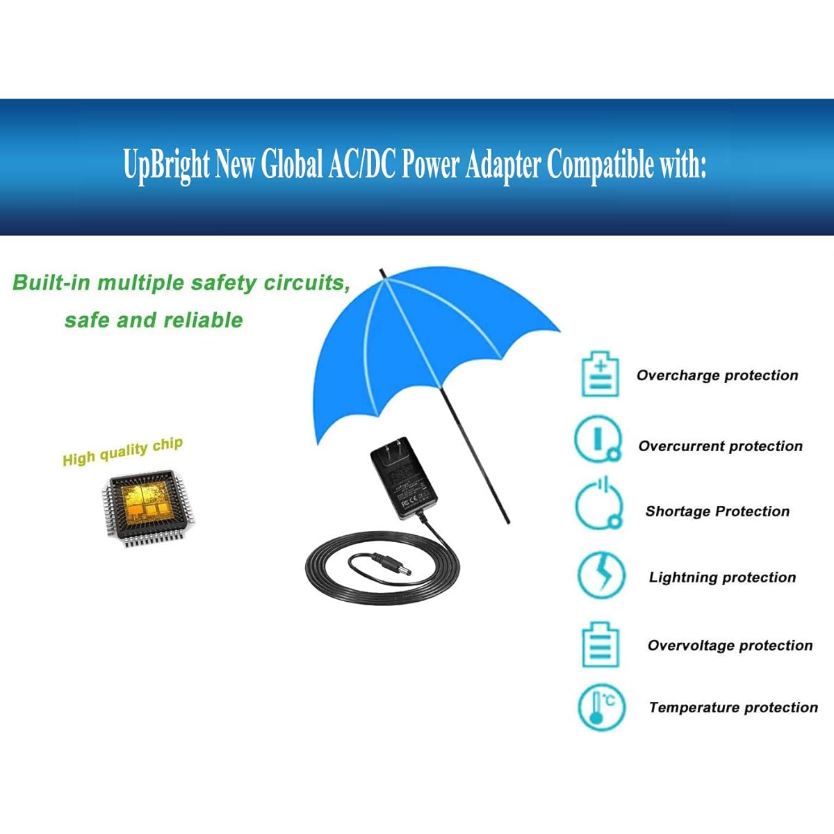 UpBright 12Vdc AC Adapter AeroGarden Harvest Elite Slim 360 100690-BLK 100691 100692-BLK 100693-PPL 100694-BLK 100695-PPL Indoor Garden LED Grow Light Power Cord with Charger