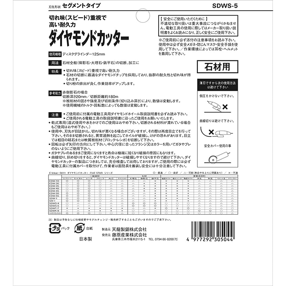 SK11 Diamond Cutter for Disc Grinder Stone 125mm SDWS-5