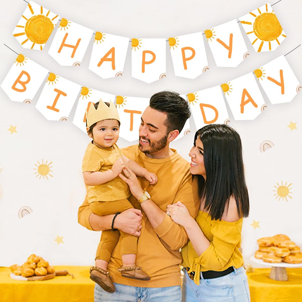Sun Happy Birthday Banner - Journey Around the Sun Birthday Decorations Sun Birthday Banner for Boys and Girls Space Theme 1st 2 3rd Birthday Party Supplies