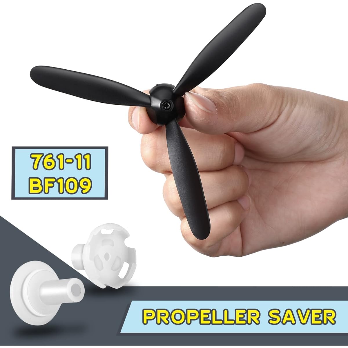 Outus 3 Sets Spare RC Airplane Propeller 3 Blade Propeller 761-11 BF109 Remote Control RC Airplane Carbon Fiber Nose Cone with Propeller Saver and Adapter