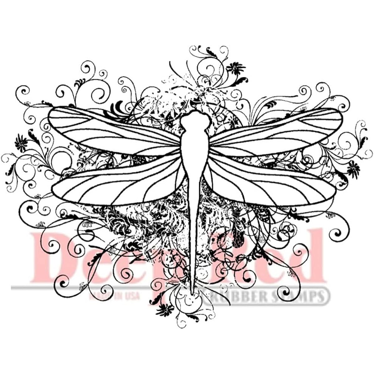 Deep red cling stamp dragonfly flourish