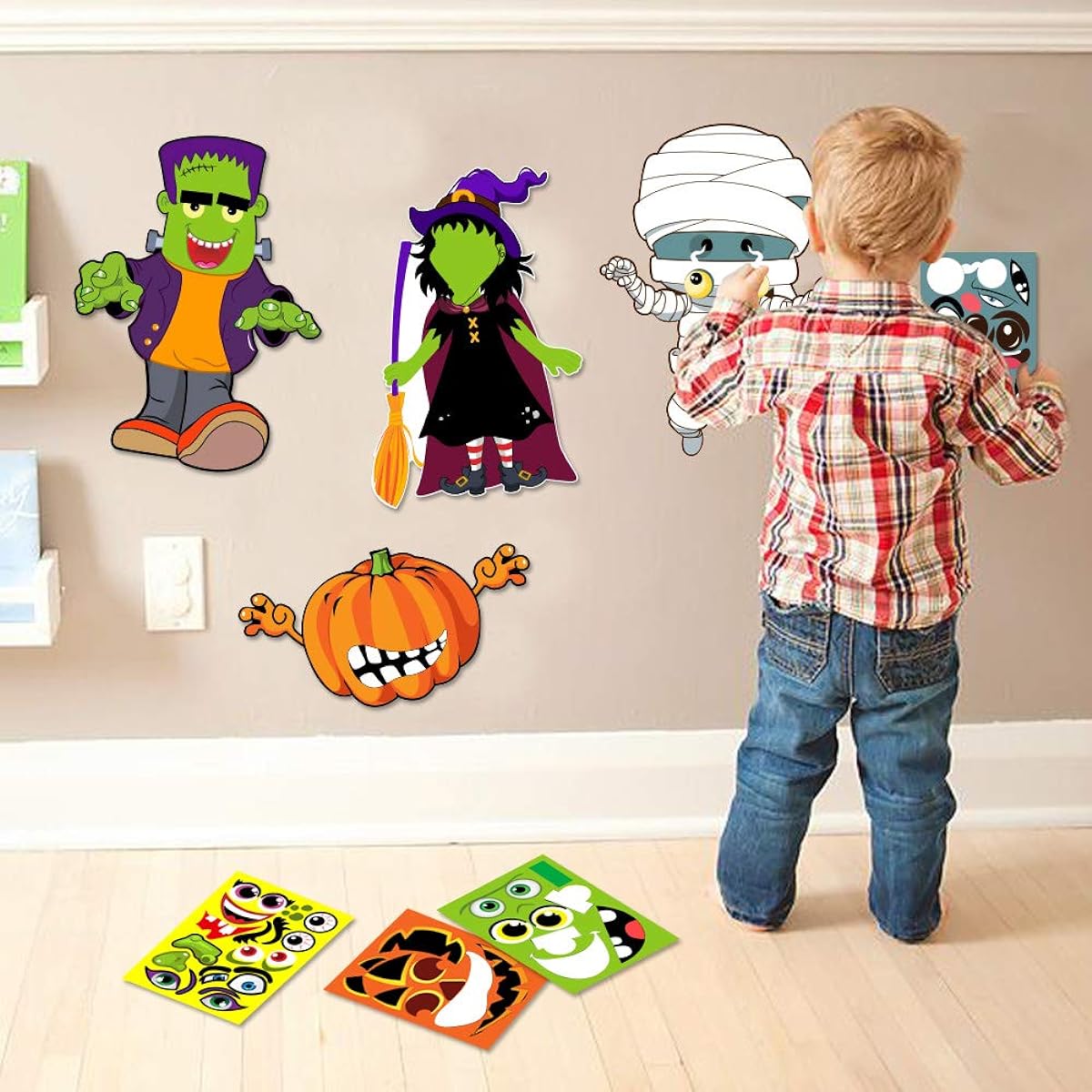 Jack O'Lantern Mummy Witch Monster Hunt Craft Stickers Kids Halloween Decorations 16 Sheets