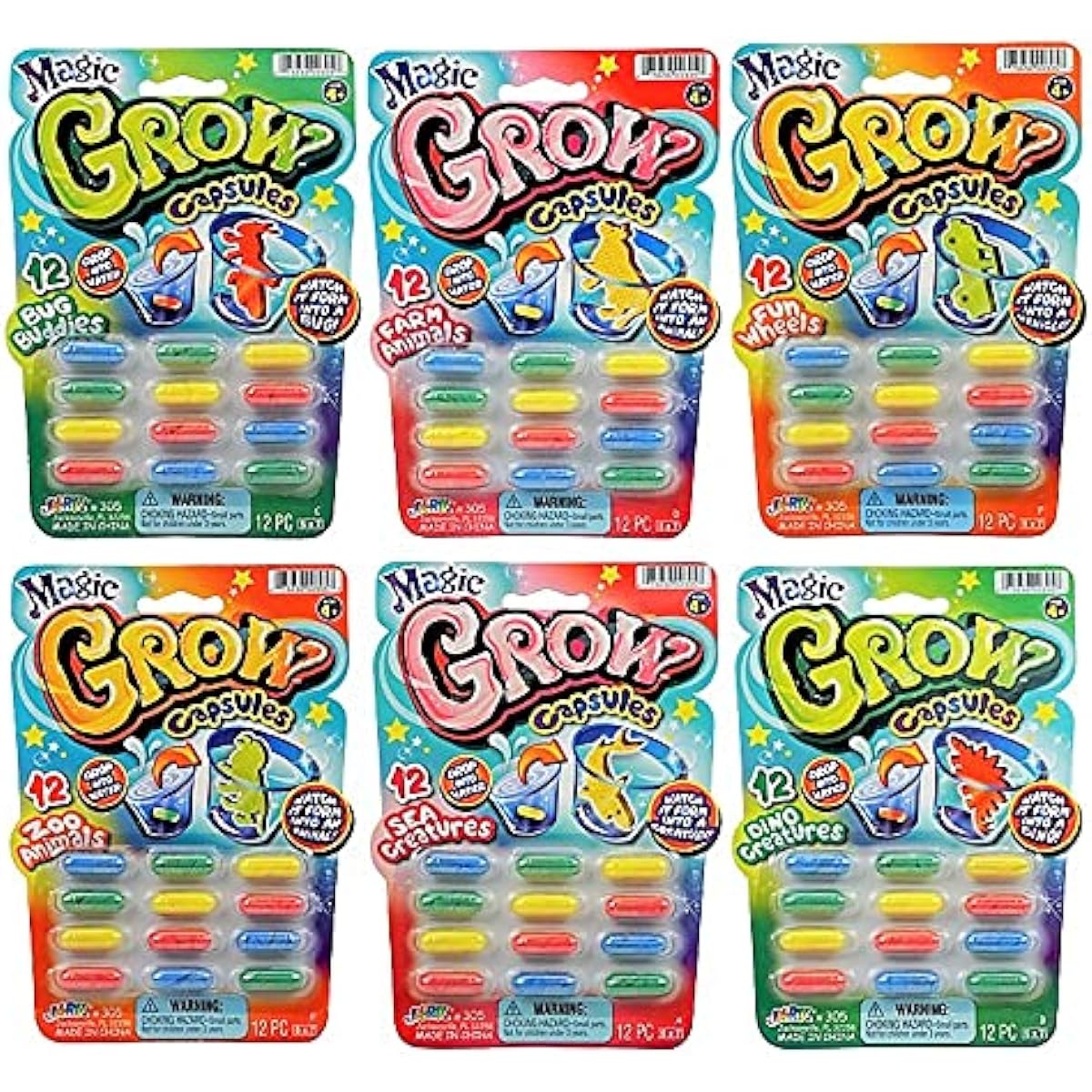 JA-RU Magic Glow Capsules (12 Capsules Each of 24 Packs) Expanding Foam Sponge Toys for Kids Sea Creatures Zoo Farm Animals Dinosaurs Bugs Cars Water Education Toys Bath Party Favors 305-24p