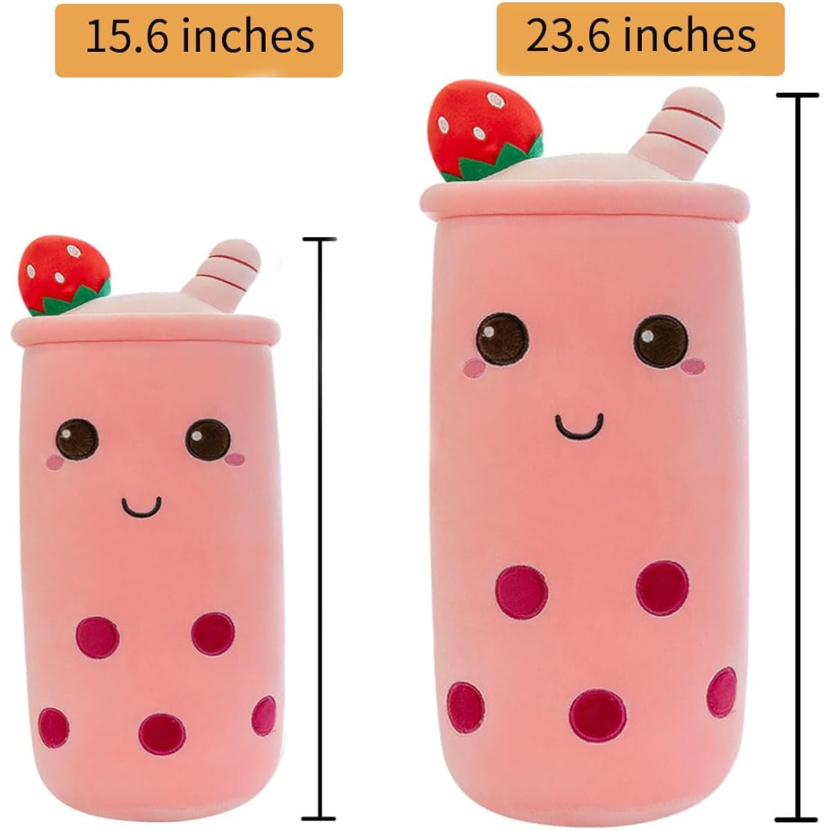 Werdast Long Boba Plush Bubble Tea Pillow Soft Adorable Plush Toy Gift (Pink, 15.6 Inch)
