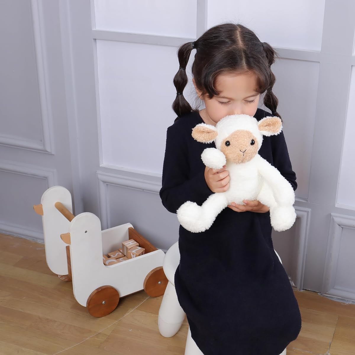 Apricot Lamb Plush Toy Fluffy Cute Lamb Sitting Height 20cm
