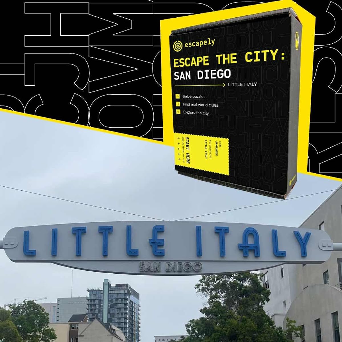 Escapely Adventure Box - San Diego - Little Italy - Multiplayer Mystery Escape Room Hunt - Adults & Family Interactive Puzzle Game in Your City
