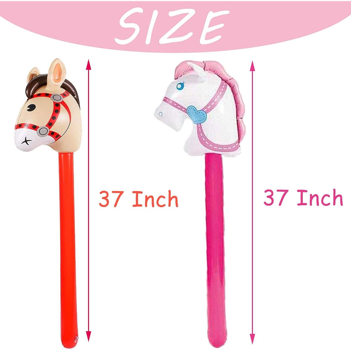 4 Pack Inflatable Sticks Horse, Pony Horse Christmas Western Cowboy Horse Baby Shower Birthday Theme Party Decoration Supplies Inflatable Horse Head Costume Stick (37inch)