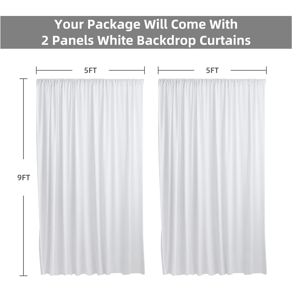 Nobed HHT 10ft x 9ft Wrinkle Free White Backdrop Curtains for Wedding, 2 Panels 5ft x 9ft Polyester White Drape Backdrop Curtains for Party Birthday Baby Shower Photography Home Decoration