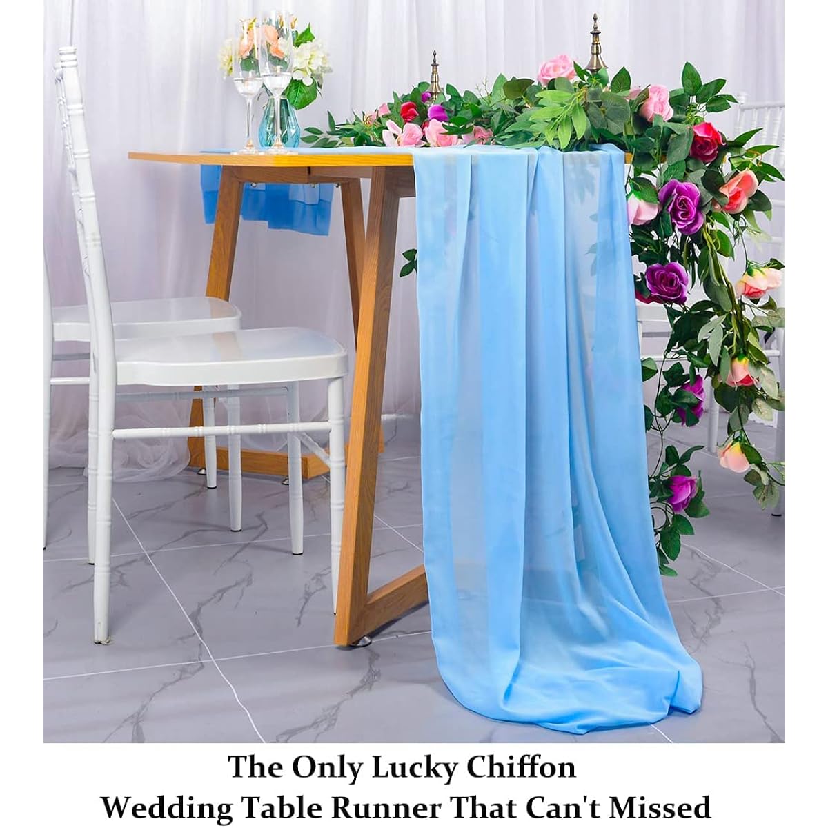Chiffon Table Runner 29" x 120" Sky Blue Sheer Table Runner Romantic Wedding Runner Chiffon Draping Table Runner Rustic Wedding Party Decorations (1, Sky Blue)