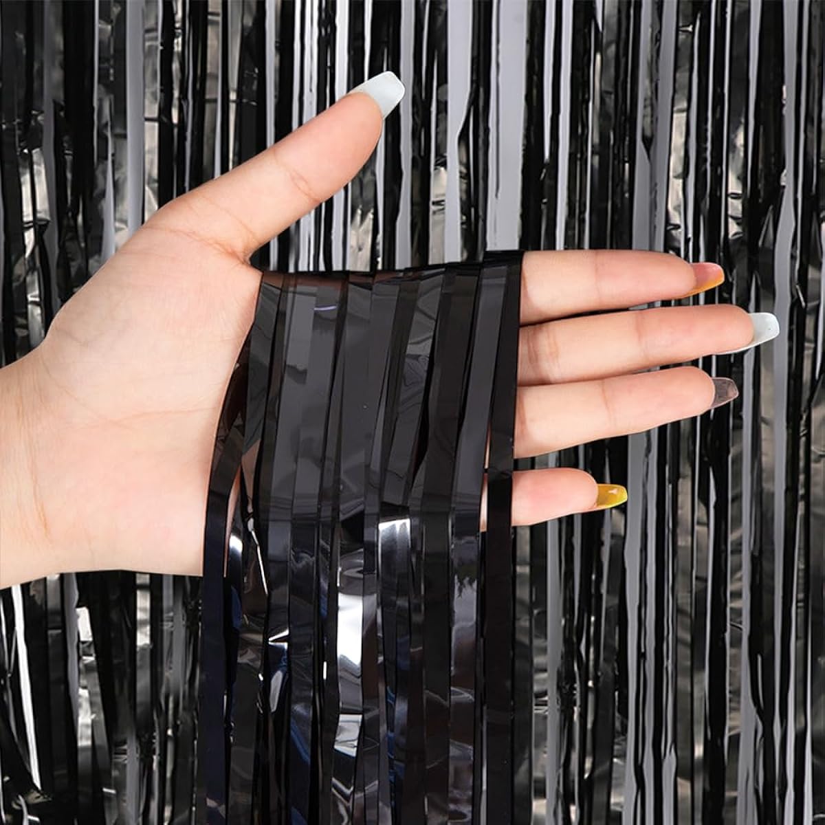 3 Pack 3.3x8.2ft Black Fringe Curtains Party Decoration Tinsel Backdrop Curtains for Birthday Decorations Baby Shower Disco Party Wedding Graduation