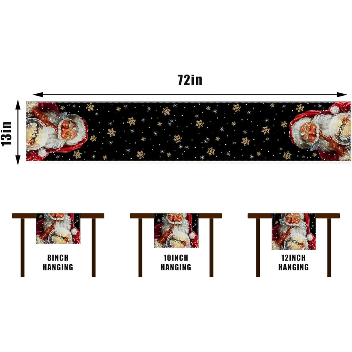 Rvsticty Linen Black Christmas Table Runner Santa Claus Christmas Tablecloth Winter New Year Christmas Decoration Christmas Decoration Supplies for Home Kitchen Table 13x72 Inch