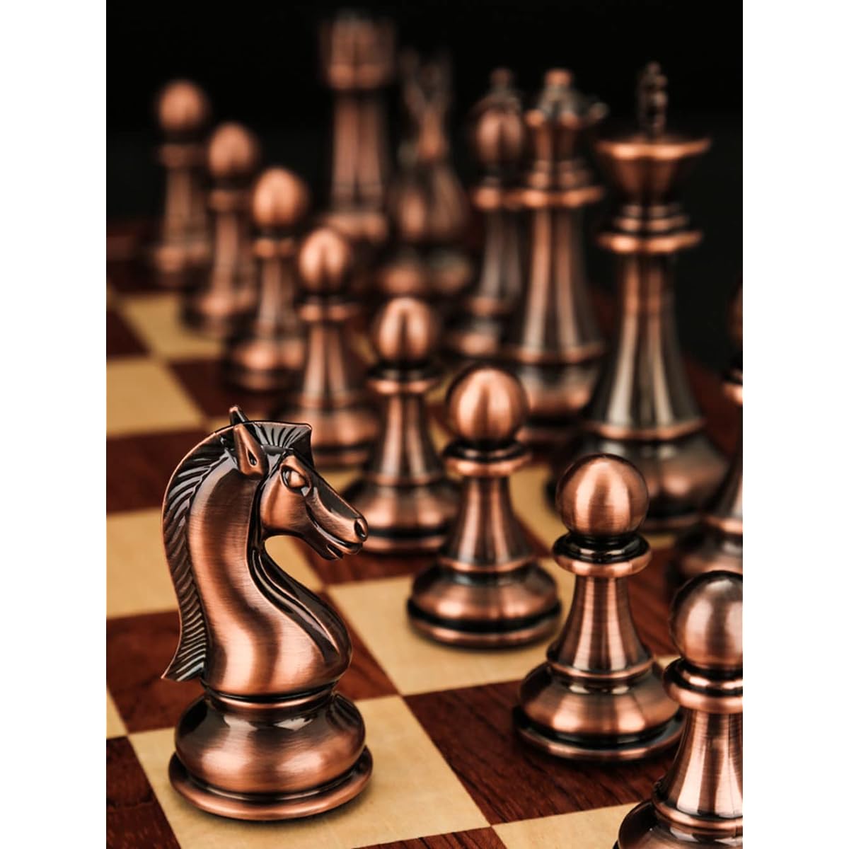 HPYWTJY International Wooden Chess Board, Travel Storage Pieces Metal Chess Set, Foldable Educational Chess Set for Kids Adults 30x30x2.8cm (XL)