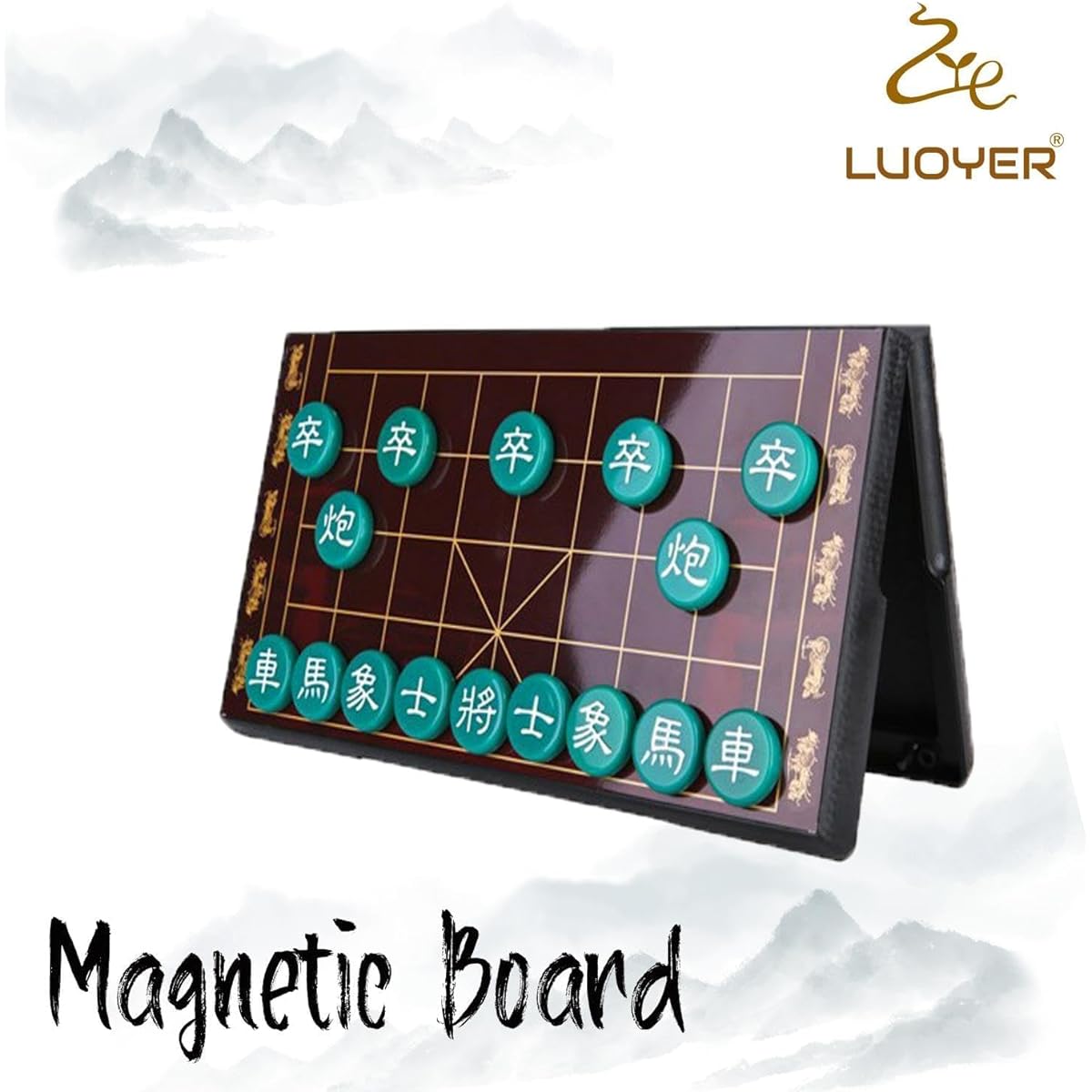 Luoyer 12.5" Portable Chinese Chess Set with Folding Board and Magnetic Pieces, Traditional Xiangqi Classic Educational Strategy Game Board Game for 2 Players (Red Board Green Pieces)