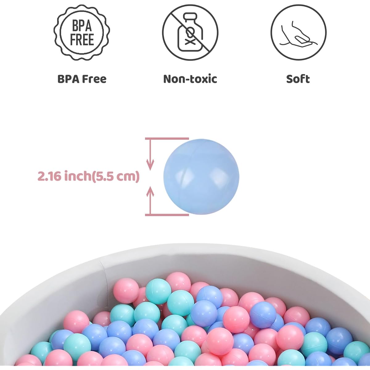 EOSAU 100 Pieces Toddler Play Balls 2.15 Inch Ocean Ball Baby Toy Macaron Mixed Color Pool Party Decoration