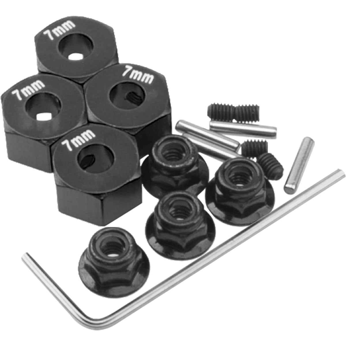 Vgoohobby Metal 12mm Hex Wheel Hub 7mm Thick Drive Adapter with Flanged Lock Nuts Compatible with Traxxas 1/10 4WD Rustler Slash Stampede RC Car, Replaces Part 1654(Black)