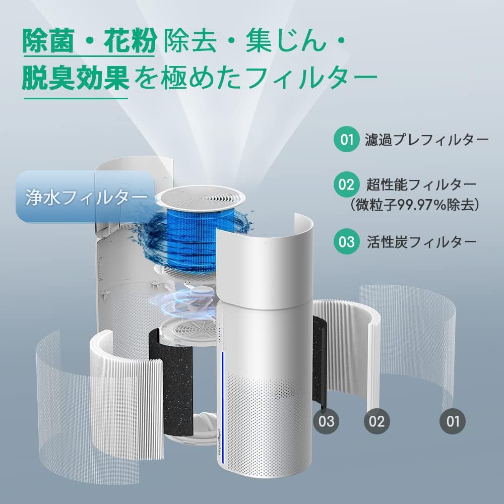Humidification Air Purifier Afloia 20 tatami powerful air purification multi-purpose in one unit deodorization/sterilization/pollen countermeasure/dust collection/PM2.5/dust/pet 3-layer HEPA filter quiet seven-color night dry prevention with timer 3-leve