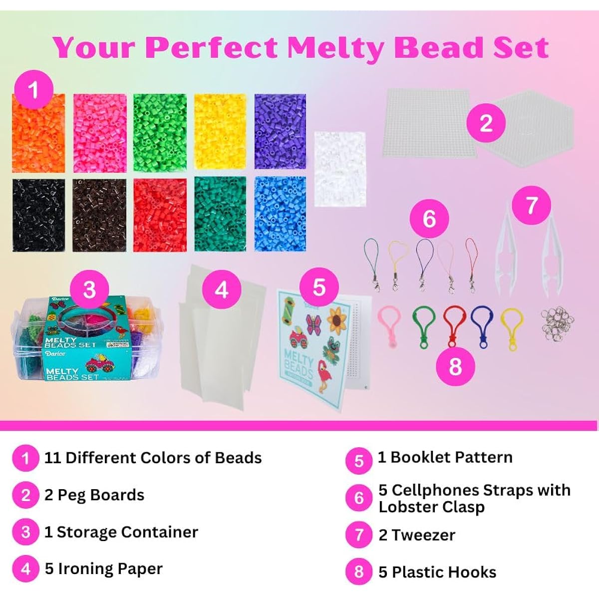 Darice Fuse Beads Kit - 7200 Piece Melty Beads Arts & Crafts Iron Melting Beads Set for Kids, 11 Colors - Includes Pegboard & Fun Accessories for Boys & Girls, Ages 6+