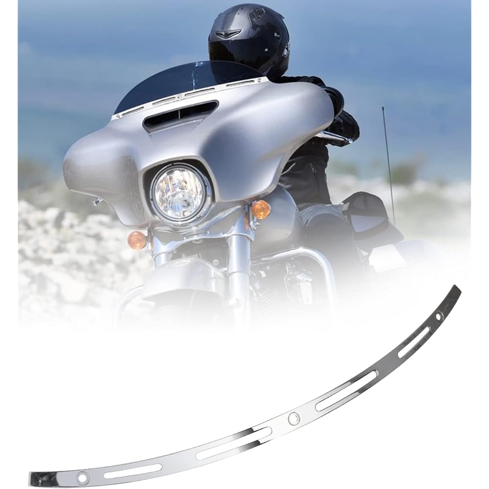 ANONEMOTO Slotted Windshield Trim Polished Chrome Trim Stainless Batwing Windscreen Trim Compatible with Harley 2014-Up Touring Electra Glide Street Glide Ultra Limited Tri Glide Aluminum CNC Cut