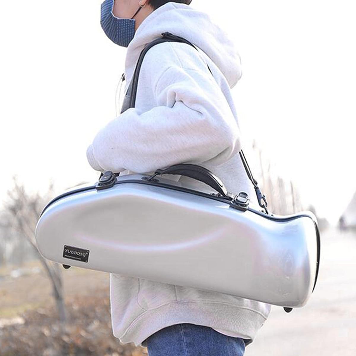 Trumpet Case Shockproof Detachable FRP Wind Instrument Case Shoulder Bag, Silver