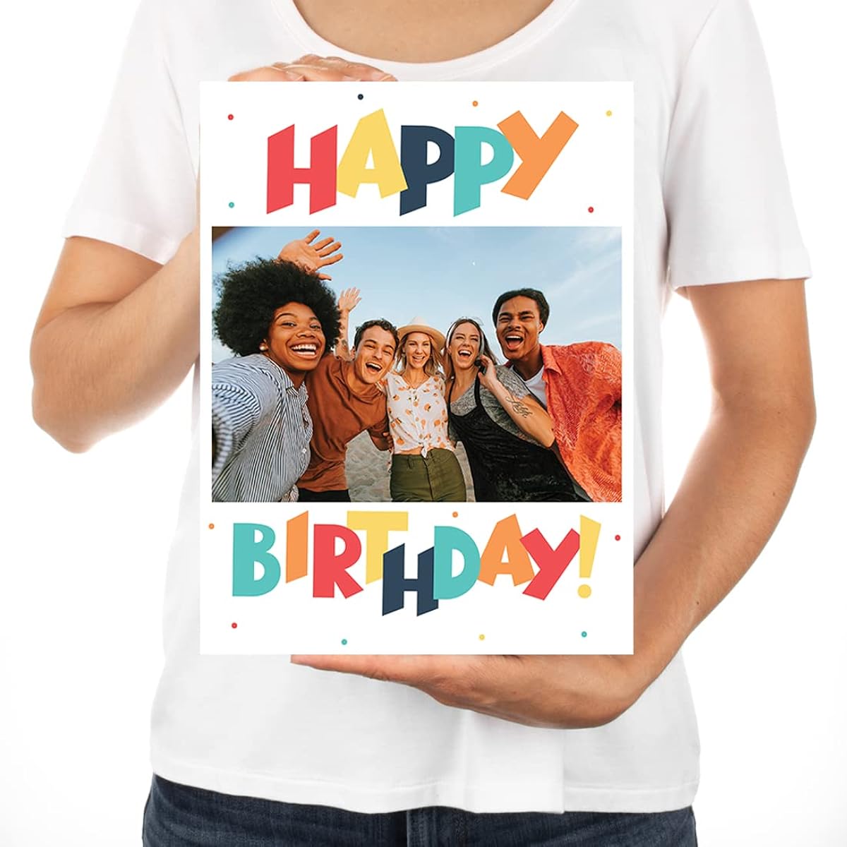 Andaz Press 8.5"x11" Jumbo Happy Birthday Card with Envelope for Her, Mother, Him, Birthday Anniversary Gift, Colorful Custom Photo Greeting Card, Birthday Gift