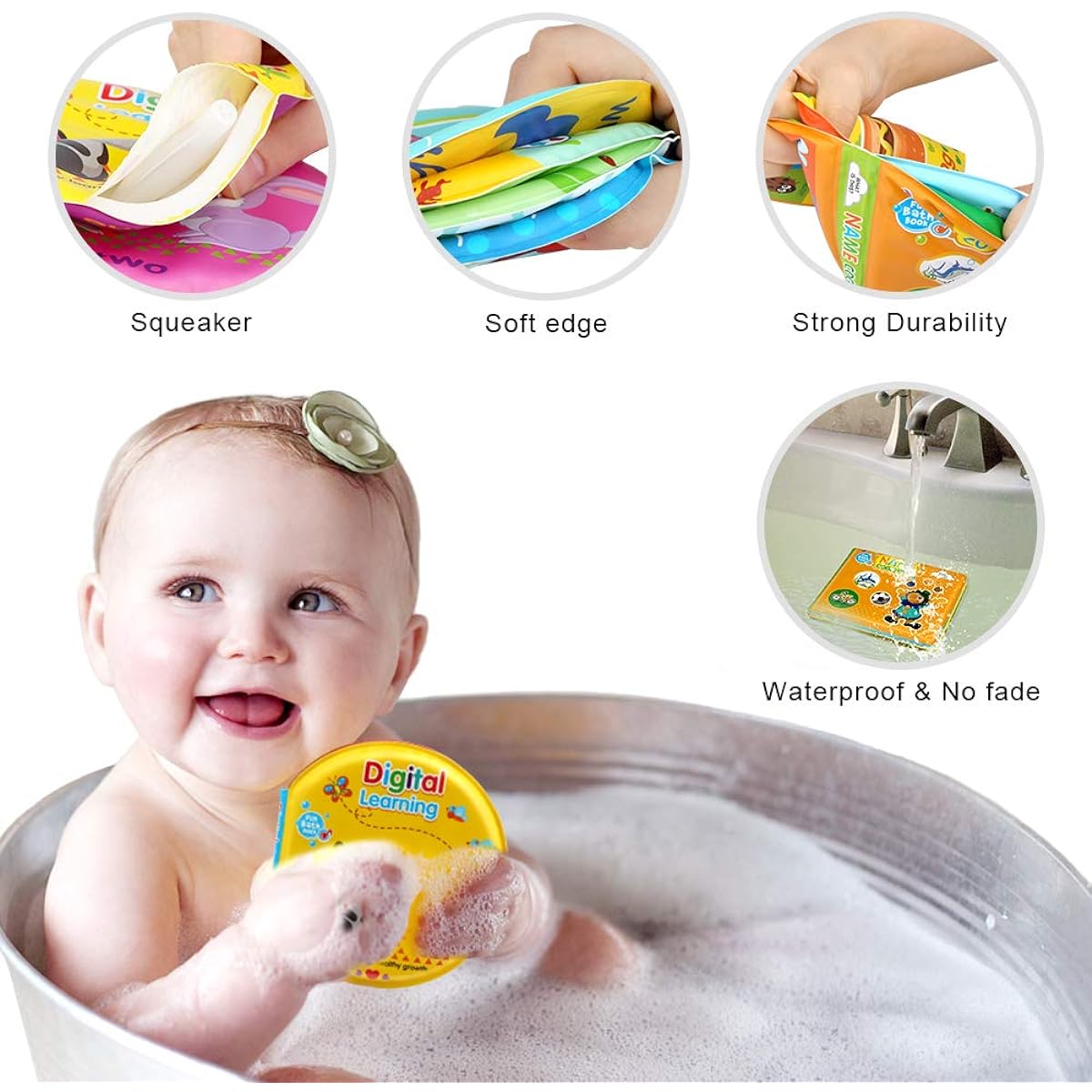 Growsland Waterproof Soft Bath Squirt Toy for Baby Bath Toy 3 Pack Bath Book Size-1 Colorful