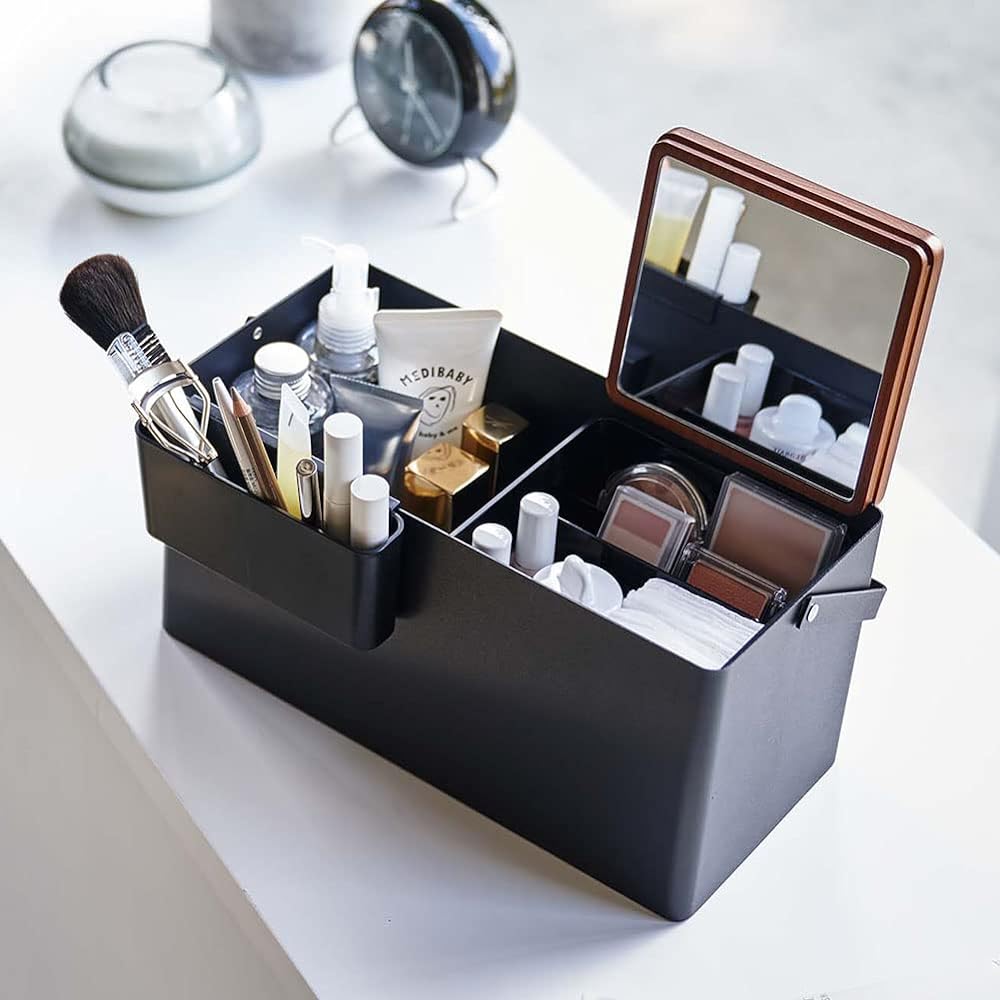 Yamazaki Makeup Box Black Approx. W31XD15 (Including Handle) XH15.5cm Tower Portable with Handle 5454
