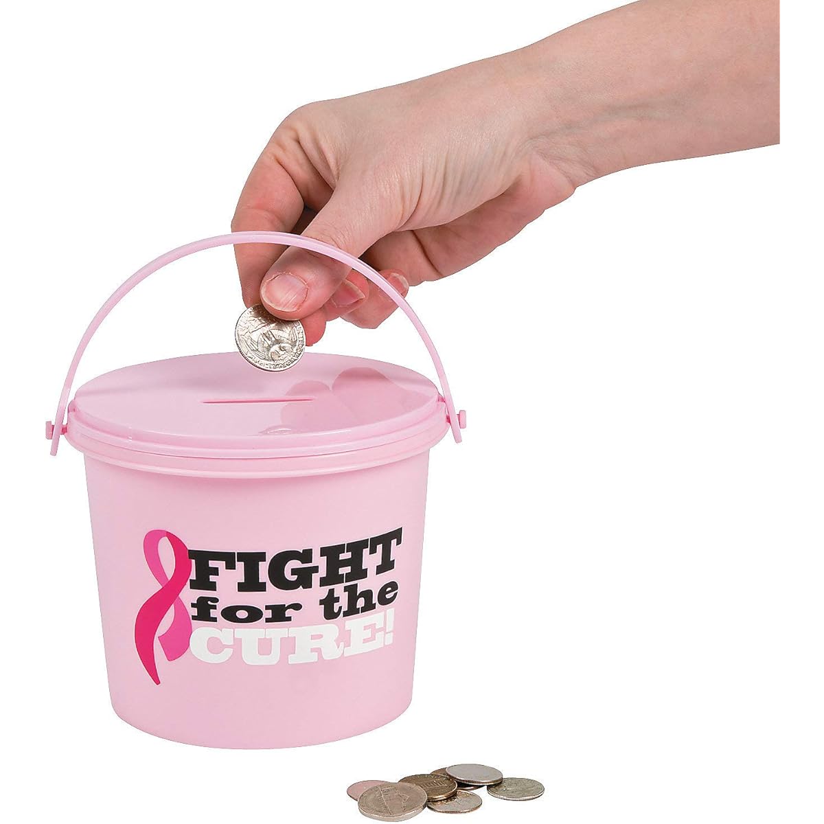 Pink Ribbon Breast Cancer Awareness Donation Bucket (Set of 12)