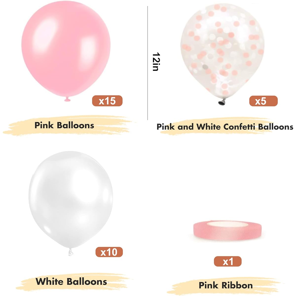 OHugs Pink Balloons - 31 Pcs Set of 15 Pink Balloons, 10 White Balloons, 5 Pink and White Confetti Balloons, 1 Ribbon for Bridal Shower, Baby Shower, Birthday Party, Gender Reveal, Wedding Decorations