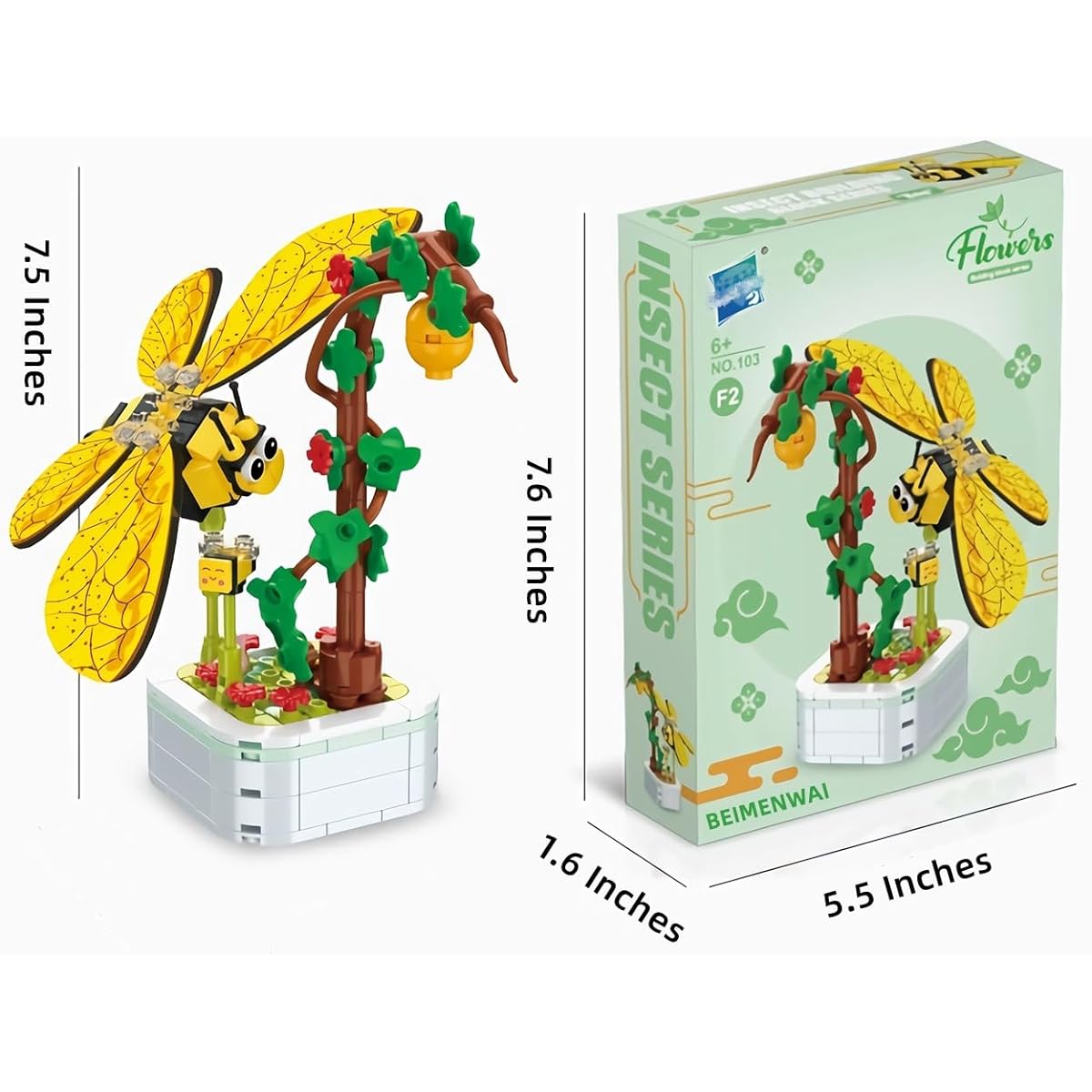 BEIMENWAI Insect Animal Flower Building Blocks Set Bee Bouquet Assembly Set DIY Creative Building Blocks Toys Christmas Toy Gift for Adults and Girls (Bee)