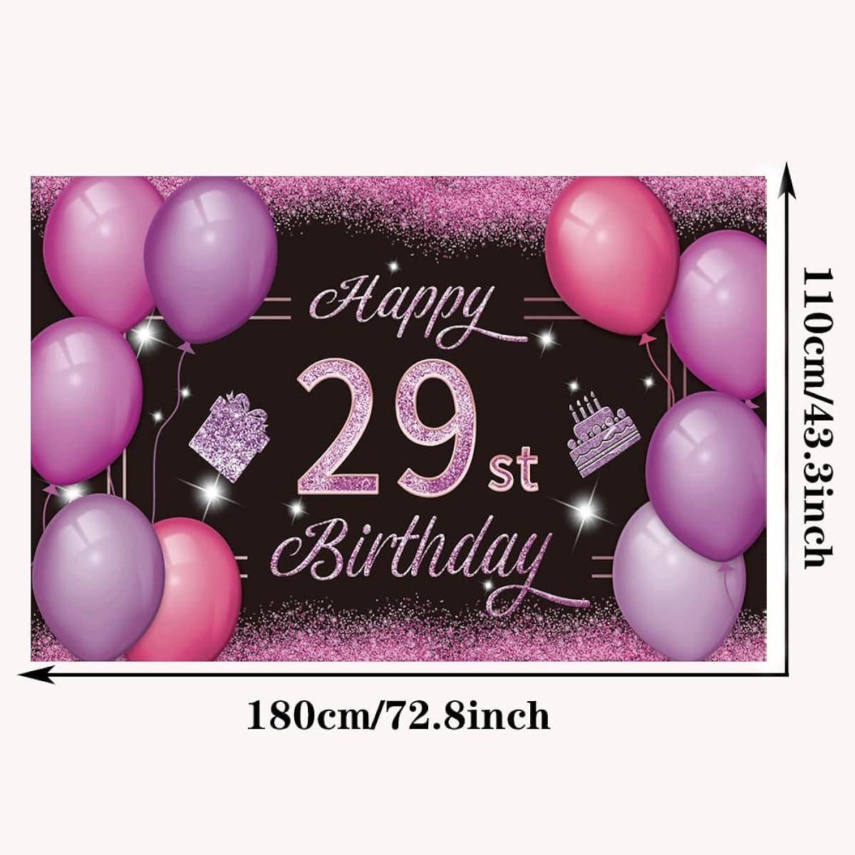 Happy 29st Birthday Backdrop Banner Pink Purple 29 Sign Poster 29th Birthday Party Supplies Favors Photo Booth Photography Background Birthday Party Decorations 72.8 x 43.3 Inch