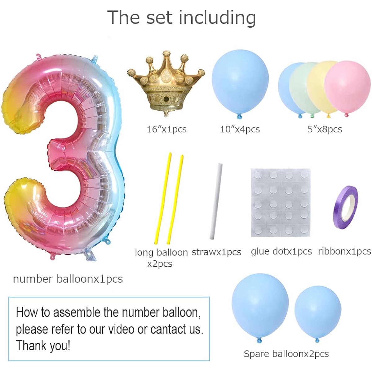 MSMANCY 32" Rainbow Number Balloons Birthday Decorations 14pcs Party Decorations Backdrop Balloons Birthday Decorations for Boys/Girls/Party Supplies (3)