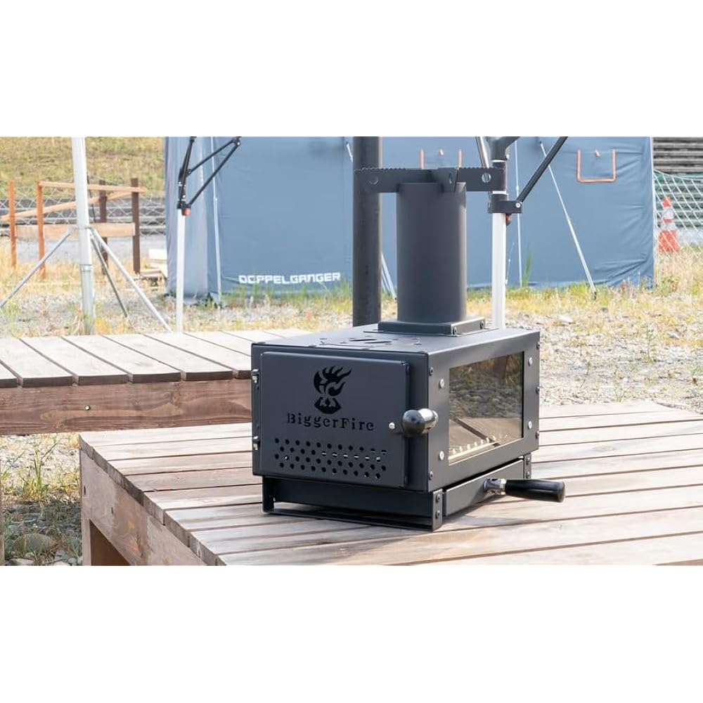 ``New Release'' Wood Stove Bigger Fire with Oven 3-in-1 Camping Heat-resistant Glass Window Mini Wood Stove with Chimney Small Solo Stove Bonfire Stand Compact Outdoor Stove BBQ Cooking Fireplace for Family Tabletop Wood Stove Storage Bag Included