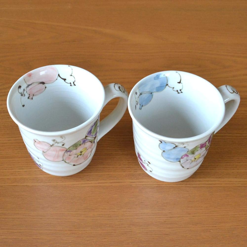 Good luck gift for wishing for good health, pair of Arita ware mugs, six flower gourds, gift card and message card, in wooden box