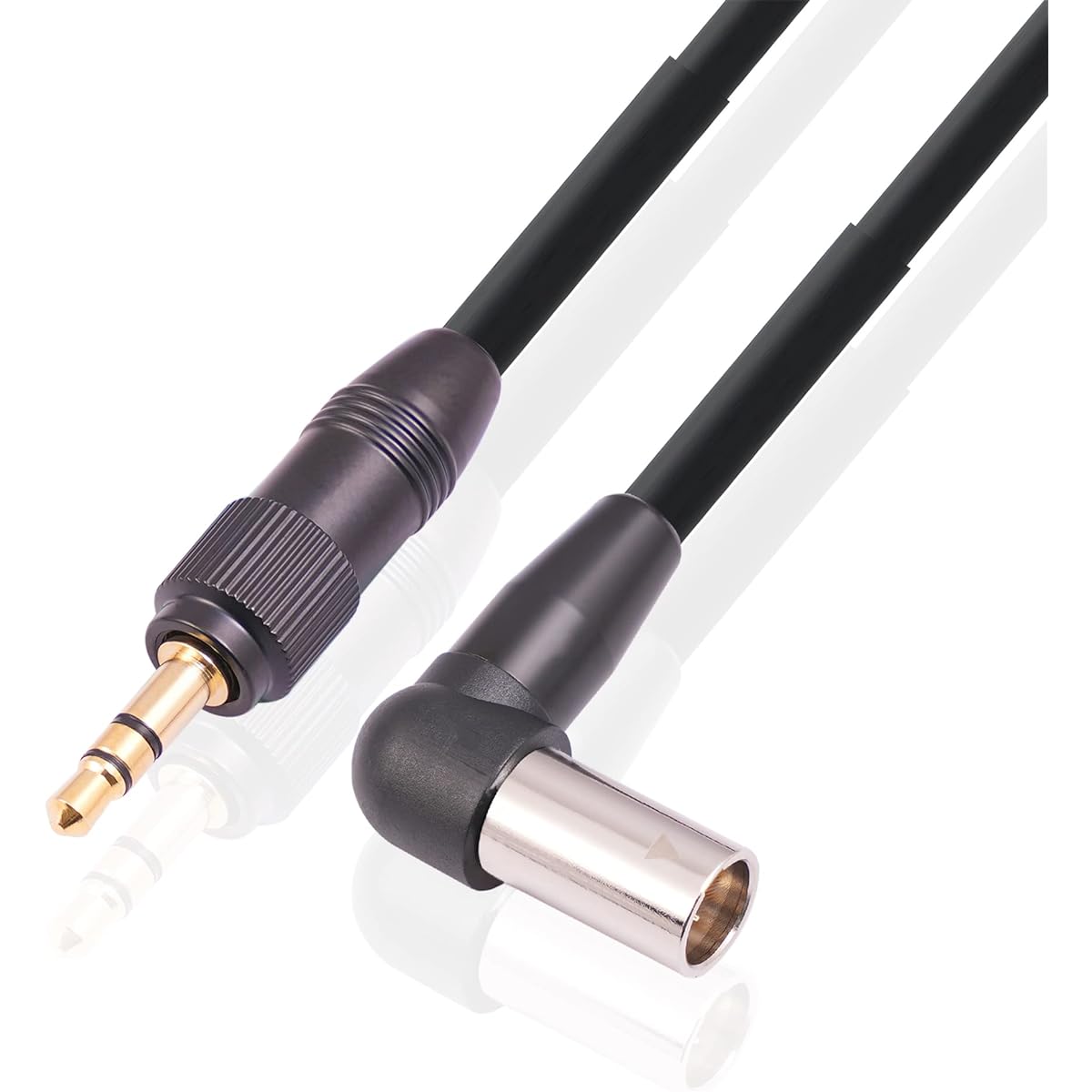 HUALEU 90 Degree 3 Pin Mini XLR - 3.5mm (1/8") Mini Jack with Locking Screw Mount (1/8") TRS Stereo Microphone 1' Cable Lapel Lavalier Mic Pocket Cinema 6K 4K Senheiser