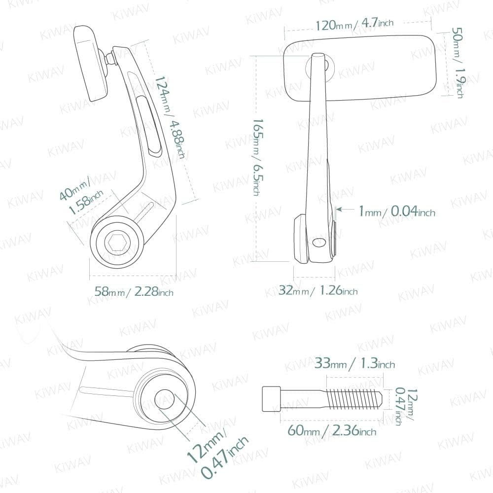 KiWAV Bar End Mirror Classic Chrome Can be attached to M12 threaded handle, left and right set
