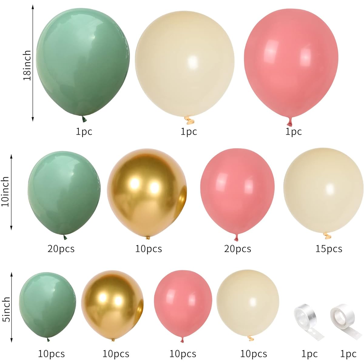 110pcs Pink White Green Balloon Arch Kit