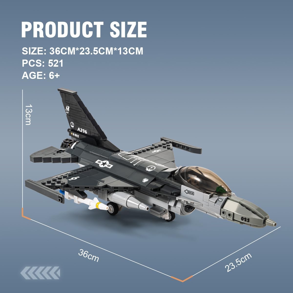 DAHONPA F-16 Fighting Falcon Military Army Airplane Building Bricks Set with 1 Figure 521 Pieces Air Force Building Blocks Toys Gifts for Kids and Adults