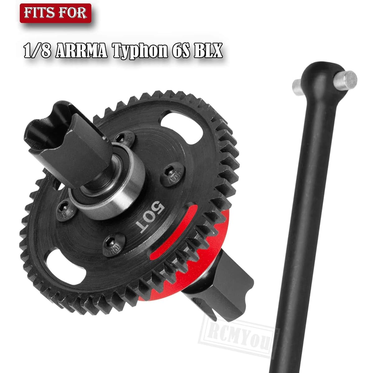 RCMYou 50T Center Diff & Center Drive Shaft Upgrade Parts for Arrma 1/8 Typhon 6S Center Differential & Center Drive Shaft Hop-Up, Red