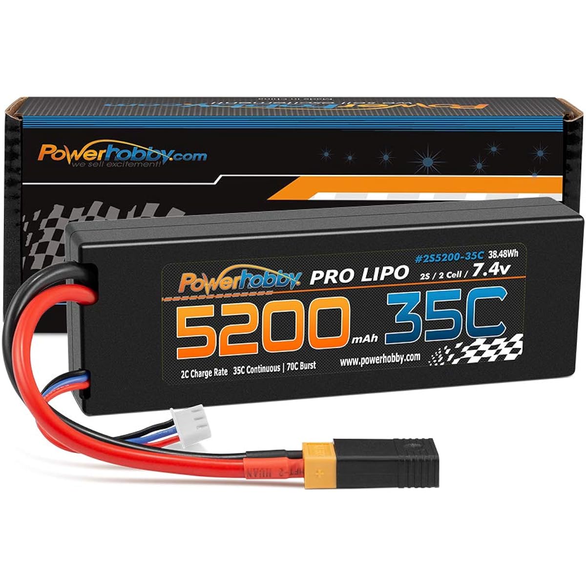 Hobbypower PowerHobby 2S 7.4V 5200mAh 35C Lipo Battery W XT60 Plug + Traxxas Plug Adapter 2 Cells Compatible with: Slash 4x4 4WD 2WD Stampede Rustler E-Revo E-Maxx Spartan M41 X-Maxx Brushless VXL