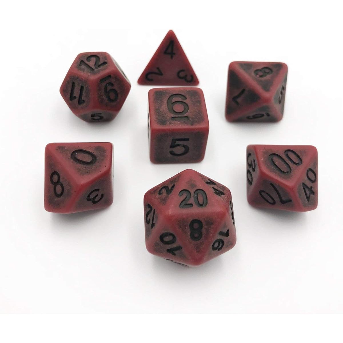D20 Collective 7 Piece Polyhedral DND Dice Set Blood Red & Black Acrylic Dice for Table Top Dungeons & Dragons RPG & Games Role Playing Game Dice Set D&D Dice Set