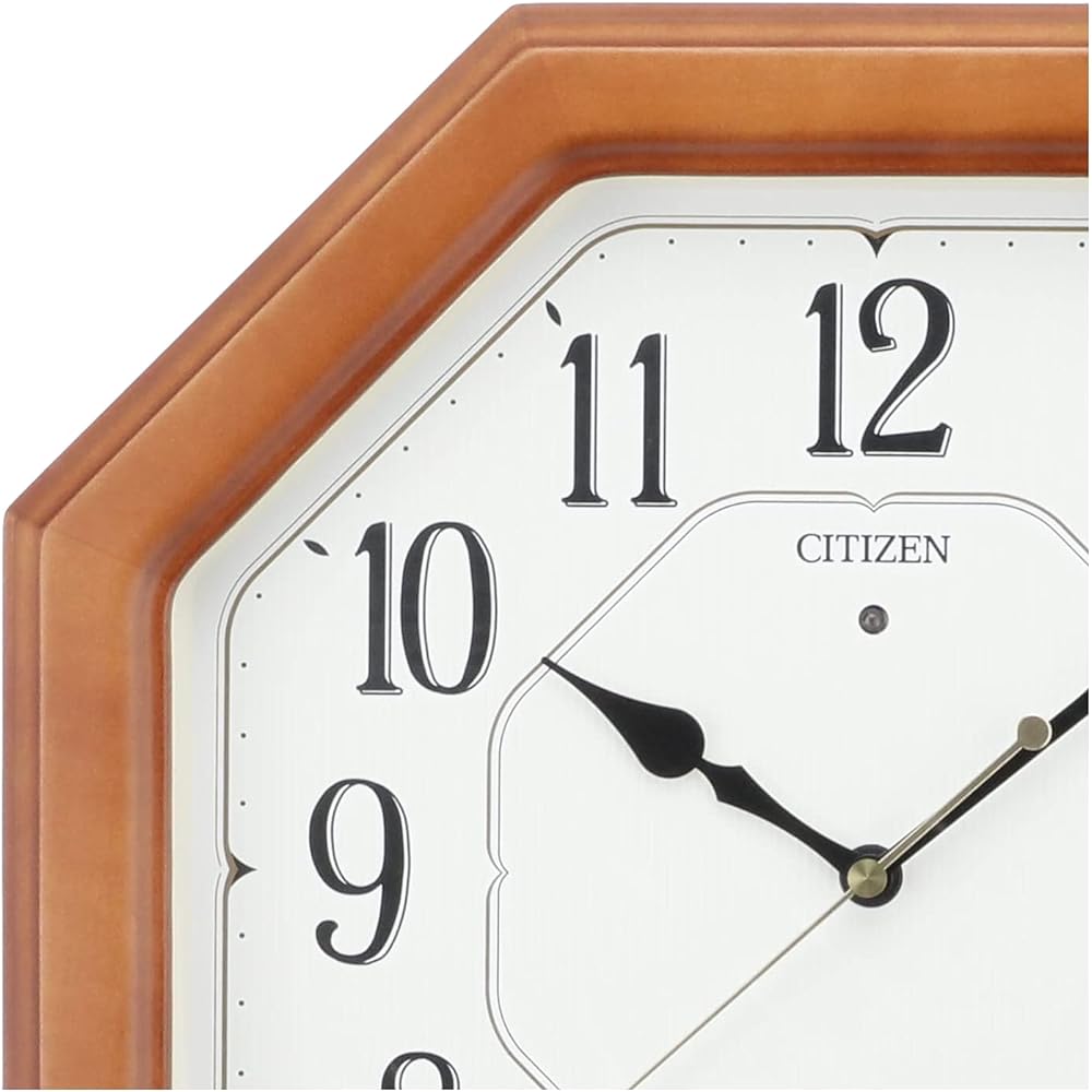 RHYTHM Citizen Wall Clock Radio Clock Analog High Brightness Full Luminous Octagonal Wood Brown CITIZEN Nemrina Look 4MY645-006