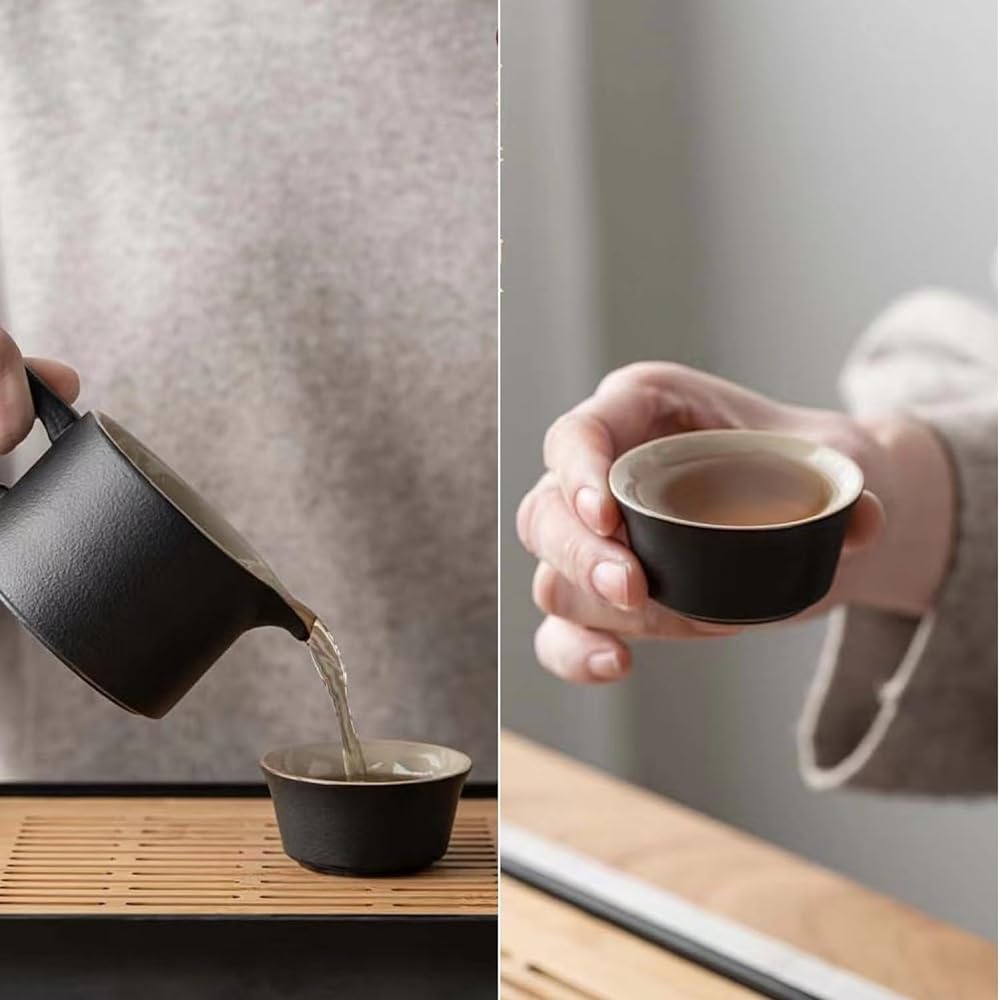 Tea Set, Ceramic Tea Cup, Japanese Teapot, Set of 11, Portable, Lightweight, Teapot & Cup Set, For Travel, For Going Out, For Home, For Parents And Children, Great Gift, Luxury, Stylish, Gift Wrapped, Carrying Case Included (B)