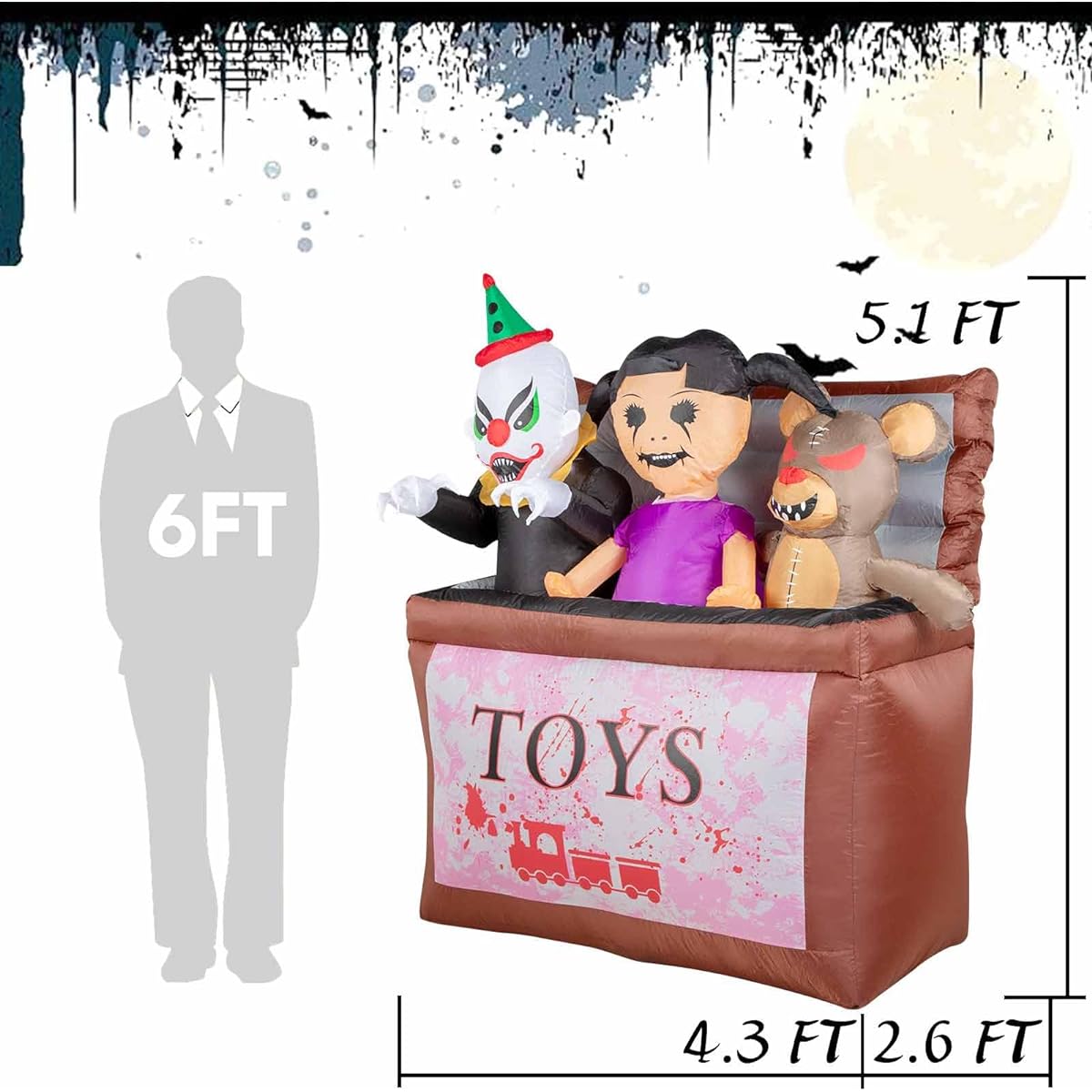 Morejoy 5ft Halloween Inflatable Decoration Outdoor Inflatable Scary Box for Little Girls and Halloween Inflatable with LED Light Christmas Explosive Decoration Perfect for Garden Lawn Home