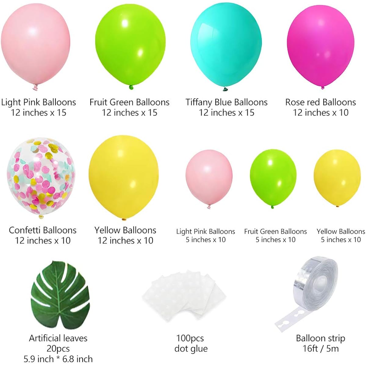 NOT HOME® Balloon Set with Confetti and Palm Leaves, 117 Pieces, Rose Gold, Wedding, Birthday, Party, Decoration Balloons, Graduation, Celebration, Confession, Valentine's Day Support, Surprise, Decoration Set