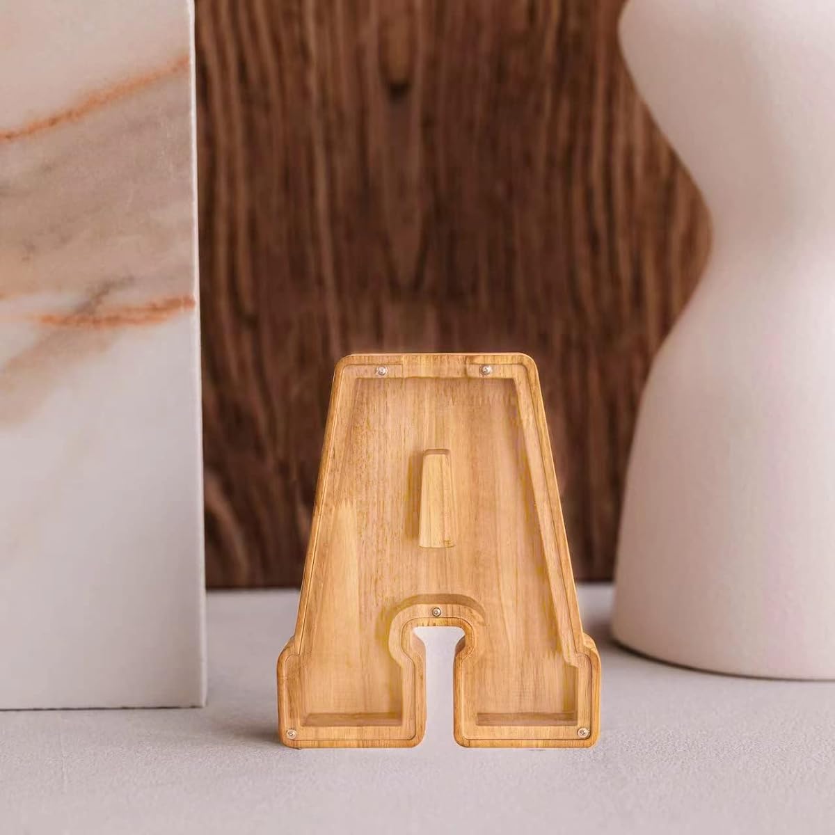 WeiDu77 26 English Alphabet A-Z Letter Piggy Bank, Large Capacity Transparent Wooden Alphabet Piggy Bank Personalized Coin Piggy Bank Name DIY Creative Buying Combination(A)