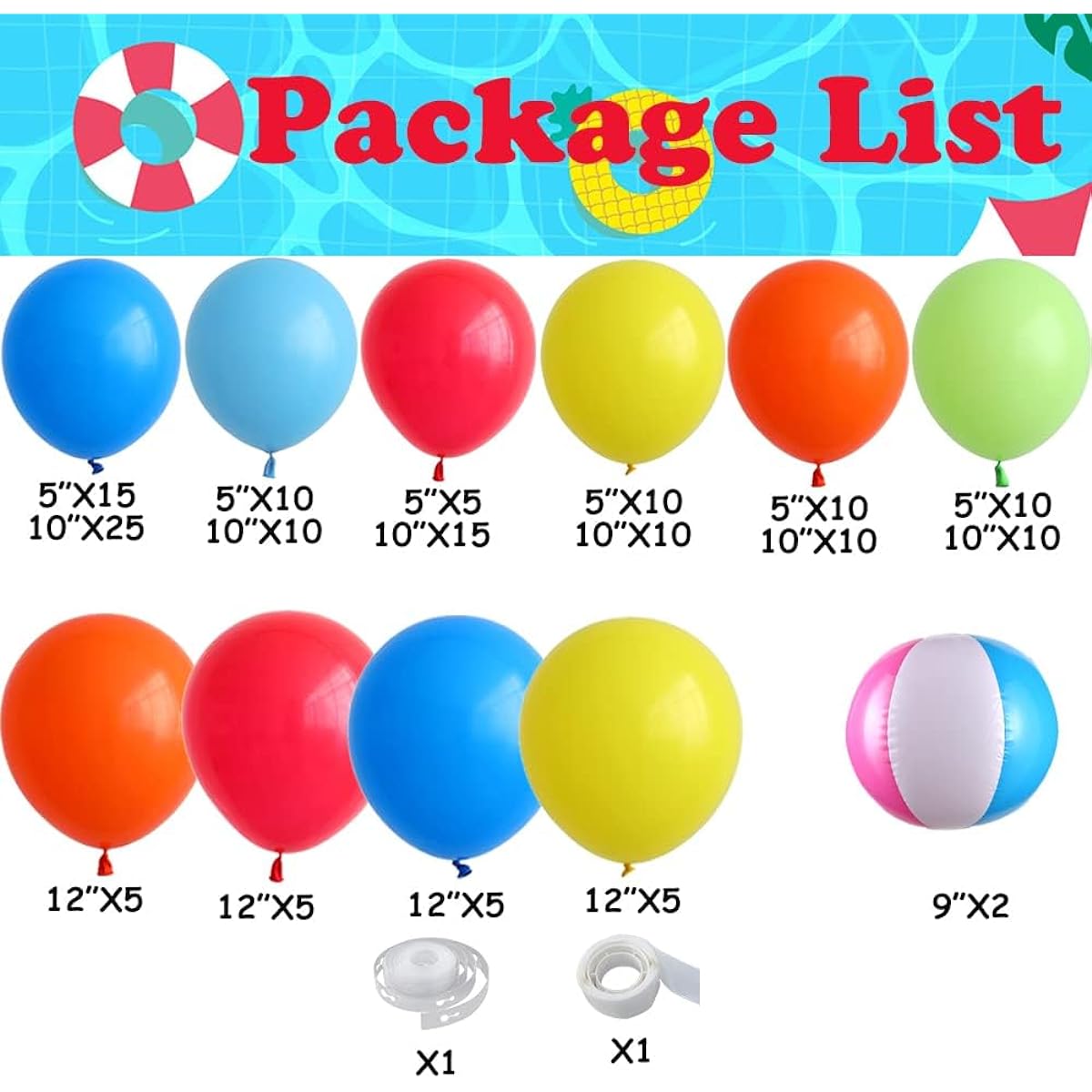 Summer Pool Beach Party Decorations, 146 Pieces Beach Balls Tropical Balloons Garland Arch Kit for Kids Luau Hawaii Baby Shower Event Birthday Party Supplies