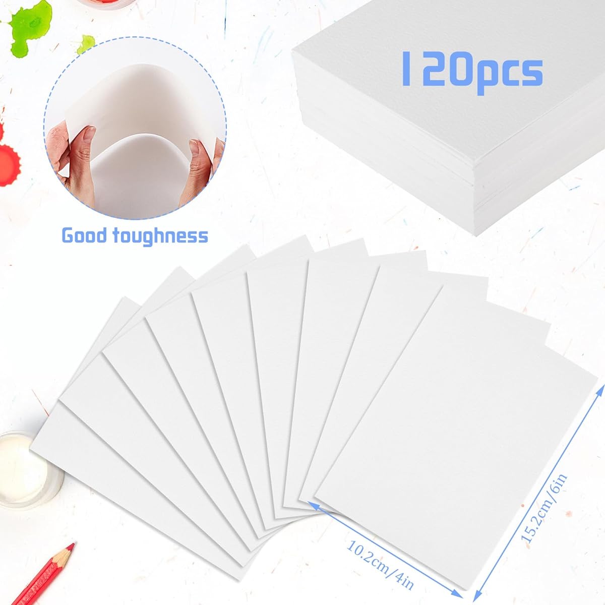 120 Sheets Watercolor Paper Bulk, 140lb/300GSM White Cold Press Paper Watercolor Paper for Kids Students Adults Artists Drawing (4 x 6 Inch)