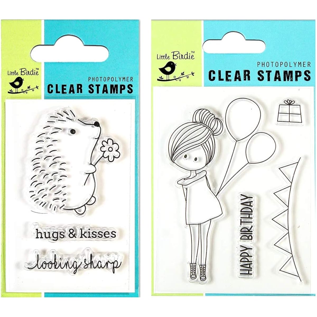 Itsy Bitsy - Clear Stamps | Look Sharp, 2" x 3", 3 pcs | Birthday Wishes, 3" x 4", 4 pcs | Pack of 2